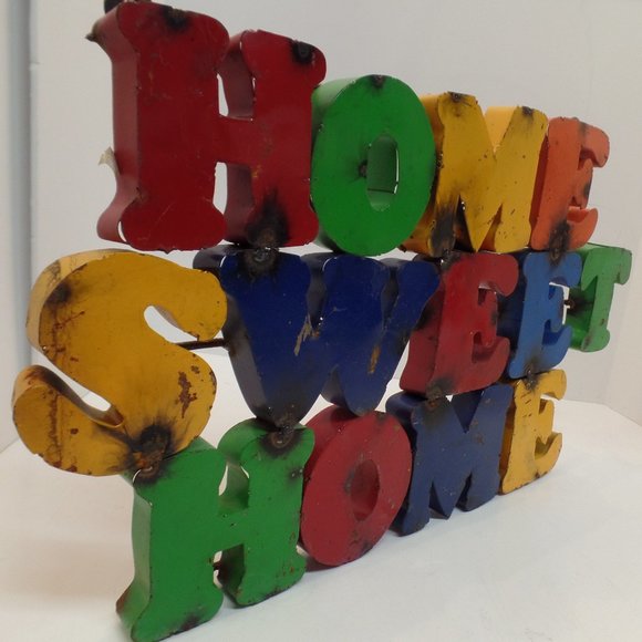 Other - Rusty Brightly Colored Home Sweet Home Metal Sign Has Hooks for Hanging